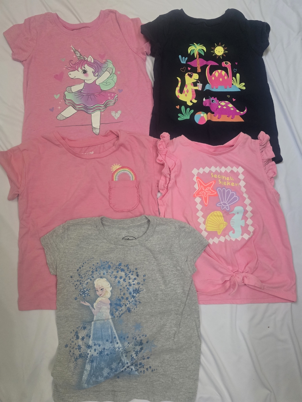 Girls Graphic Tee Bundle - Pink, Navy & Gray Tops